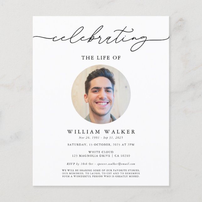 Budget Celebration of Life Memorial Invitation Flyer (Front)