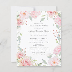 Budget Celebration of Life Pink Floral Invitation