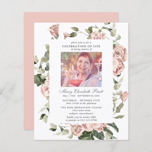Budget Celebration of Life Pink Floral Photo (Front/Back)