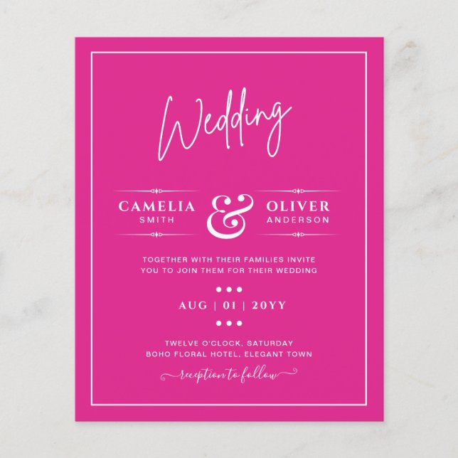 BUDGET CERISE PINK Modern Core Wedding Flyer (Front)
