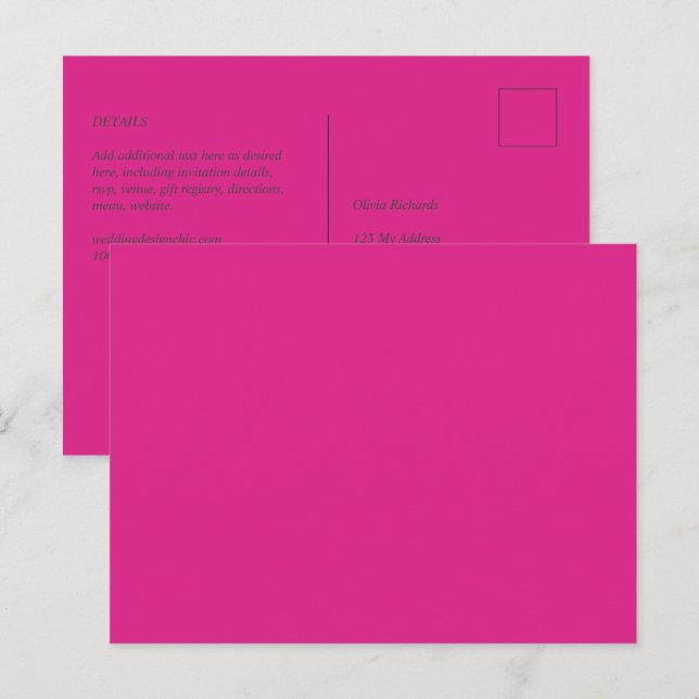 BUDGET CERISE PINK Modern Core Wedding Postcard (Front/Back)