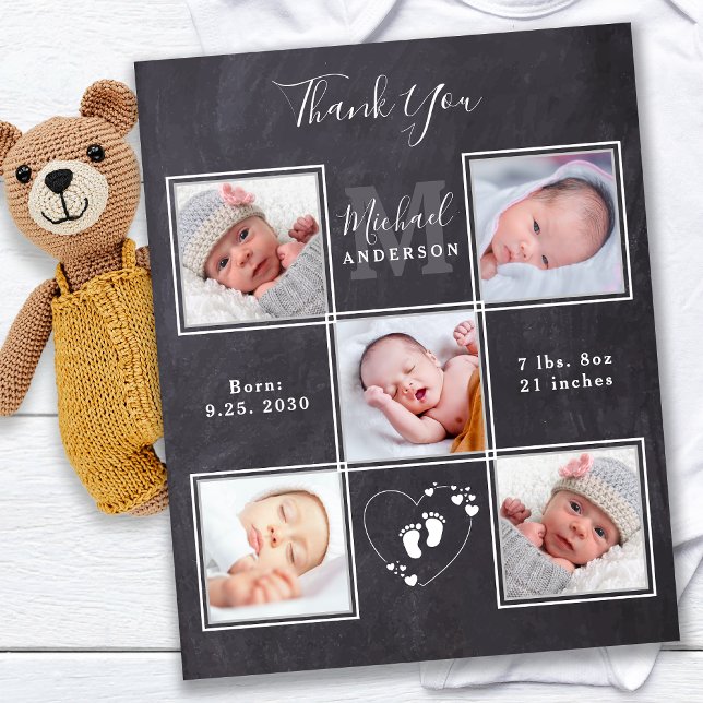 Budget Chalkboard 5 Photo New Baby Thank You Card (Creator Uploaded)