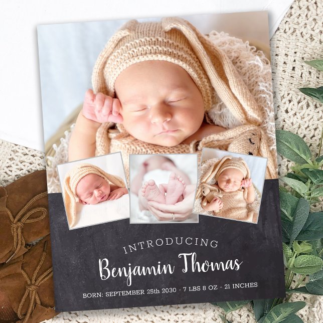 Budget Chalkboard Baby 4 Photo Birth Thank You (Creator Uploaded)