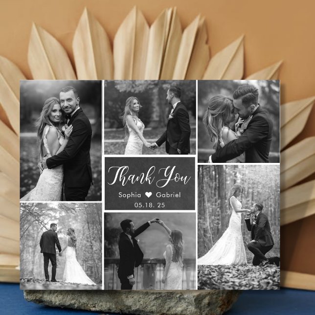 Budget Chalkboard Collage Wedding Thank You Card (Creator Uploaded)