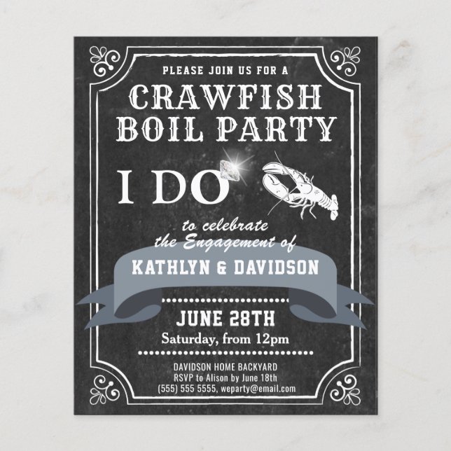 BUDGET Chalkboard Engagement Crawfish Invitation (Front)