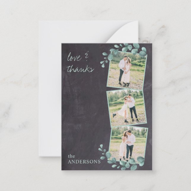 Budget Chalkboard Greenery Photo Wedding Thank You Card (Front)