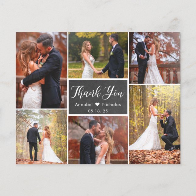 Budget Chalkboard Photo Collage Wedding Thank You  Flyer (Front)