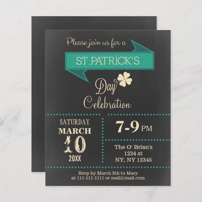 Budget Chalkboard St Patricks day Party Invitation (Front/Back)