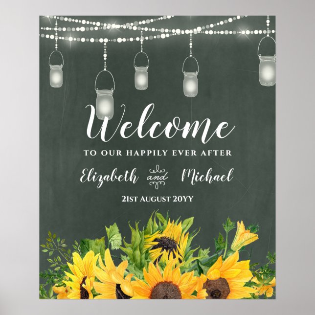 Budget CHALKBOARD Wedding Welcome Sign Sunflowers (Front)