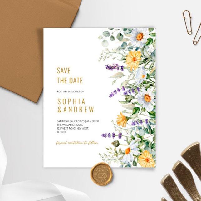 Budget Chamomile & Eucalyptus Save the Date Invite (Creator Uploaded)