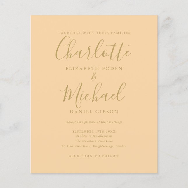 Budget Champagne And Gold Photo Wedding Invitation (Front)
