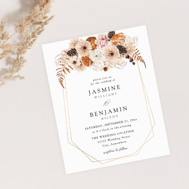 Budget Champagne BeigeOrange Rustic Floral Wedding Flyer (Creator Uploaded)