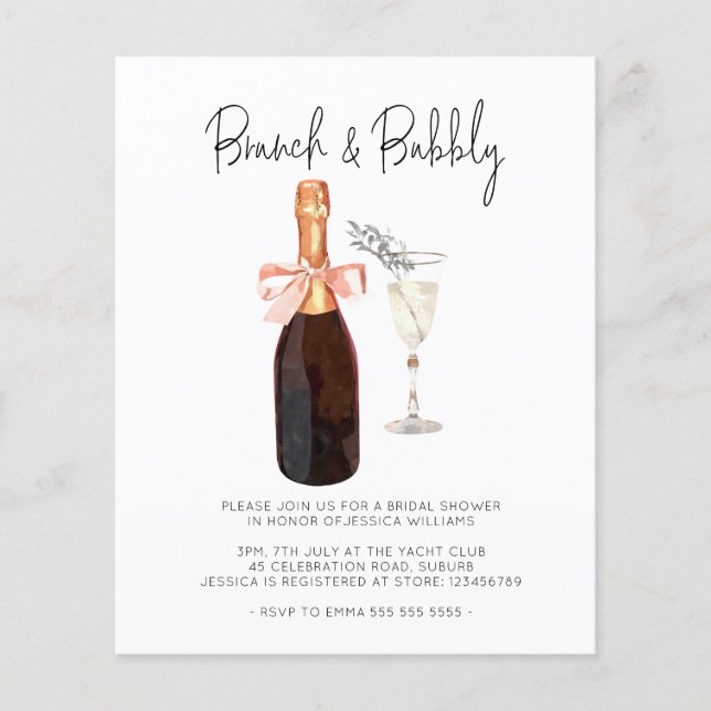 Budget Champagne Brunch & Bubbly Bridal Shower Flyer (Front)