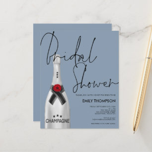 Budget Champagne Script Dusty Blue Bridal Shower