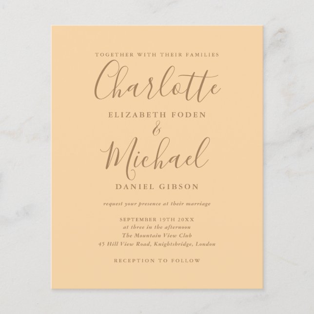 Budget Champagne Script Photo Wedding Invitation (Front)