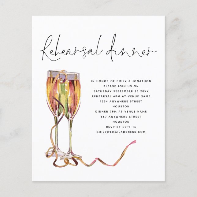 Budget Champagne Script Wedding Rehearsal Dinner (Front)
