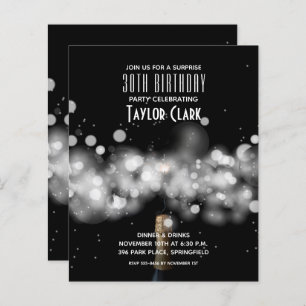 Budget Champagne Sparkle 30th Birthday Invitations