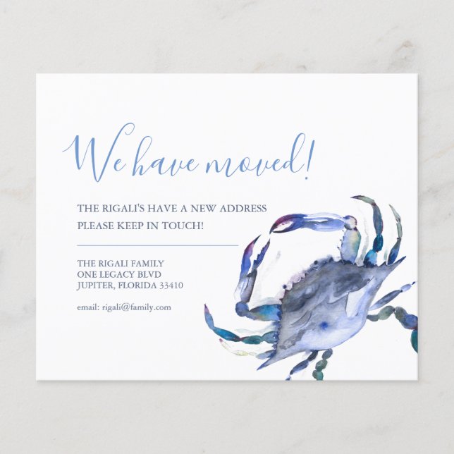 Budget Change of Address Watercolor Crab Flyer (Front)