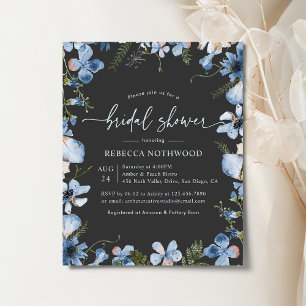 Budget Charcoal Blue Boho Bridal Shower Invitation