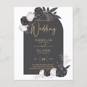 BUDGET Charcoal Gray Pink Roses Wedding INVITE Flyer