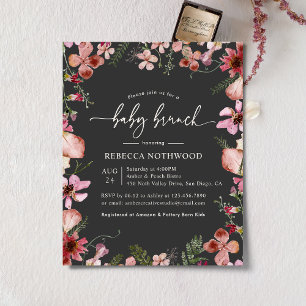 Budget Charcoal Pink Floral Baby Brunch Invitation