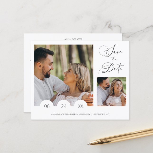 Budget Cheap Collage 2 Photos Minimalist Wedding (Front/Back In Situ)