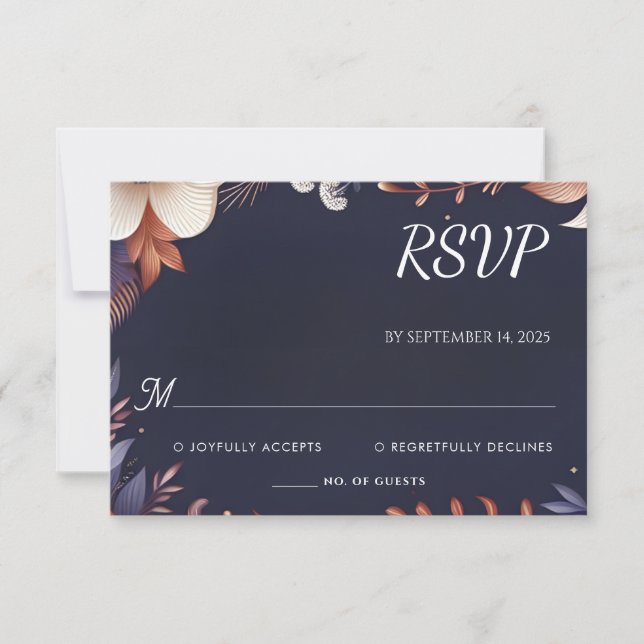 Budget Cheap Outdoor Stylish Navy Blue Wedding RSVP Card (Front)