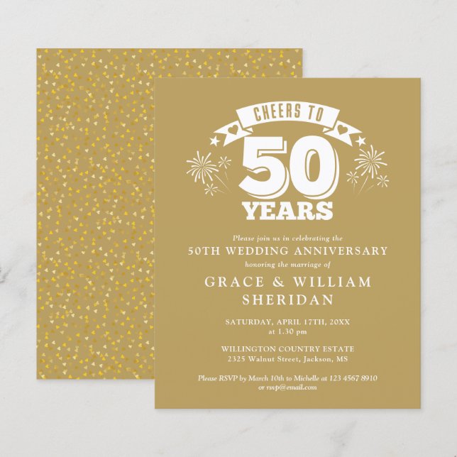 Budget Cheers To 50th Anniversary Invitation (Front/Back)