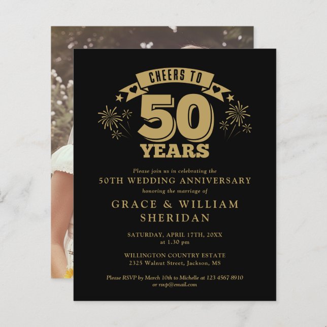Budget Cheers To 50th Anniversary Photo Invite (Front/Back)