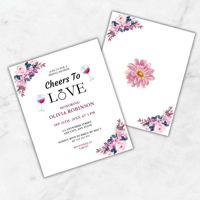 Budget Cheers to Love Wine Bridal Shower Invite  (Budget Cheers to Love Floral Wine Theme Bridal Shower Invitation    )