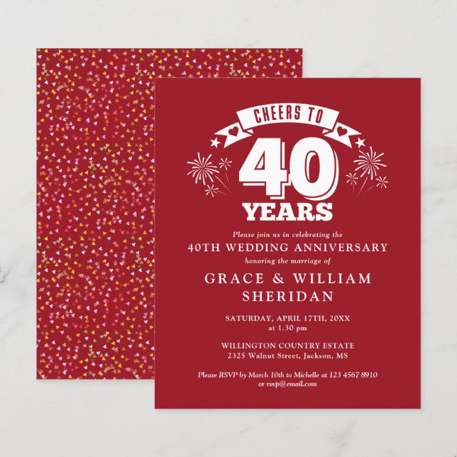 Budget Cheers To Ruby 40th Anniversary Invite (Front/Back)