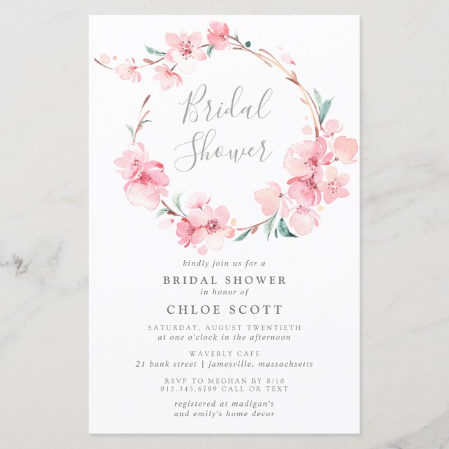  Budget Cherry Blossom Bridal Shower Invitation (Front)