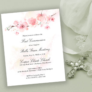 Budget Cherry Blossom First Communion Invitation
