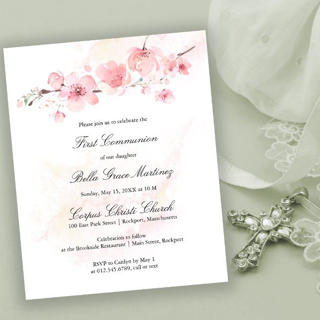 Budget Cherry Blossom First Communion Invitation (Creator Uploaded)