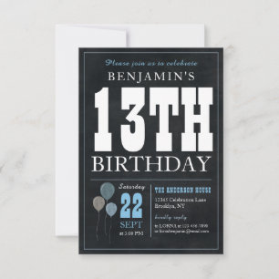 Budget Chic 13th Birthday Chalkboard Blue Balloon Card
