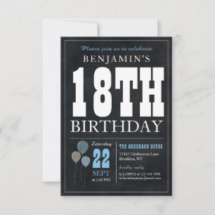 Budget Chic 18th Birthday Chalkboard Blue Balloon Card