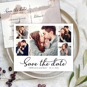Budget Chic 5 Photo Collage Wedding Save The Date Announcement Postcard