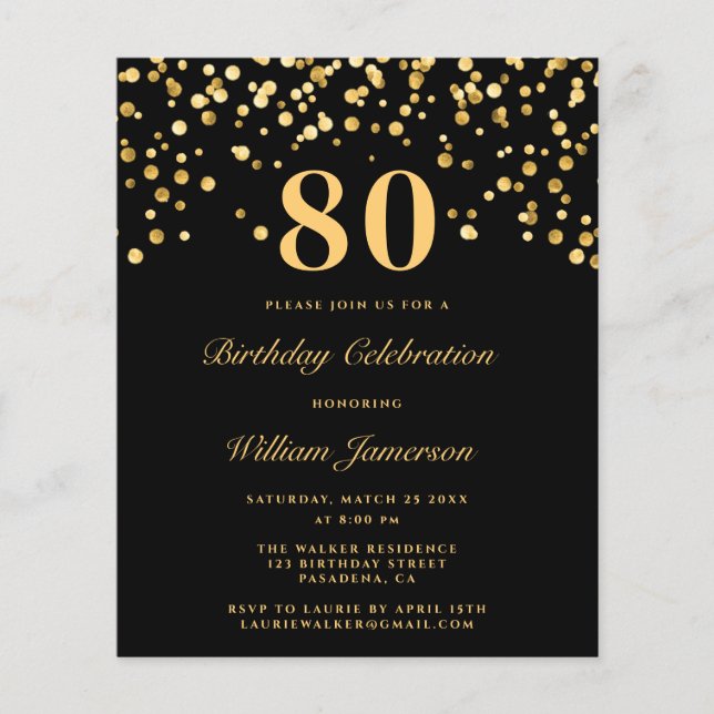 Budget Chic 80th Birthday Invitation (Front)