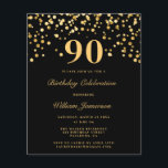Budget Chic Black Gold 90th Birthday Invitation<br><div class="desc">Budget Chic 90th Birthday Invitation</div>