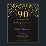 Budget Chic Black Gold 90th Birthday Invitation<br><div class="desc">Budget Chic 90th Birthday Invitation</div>