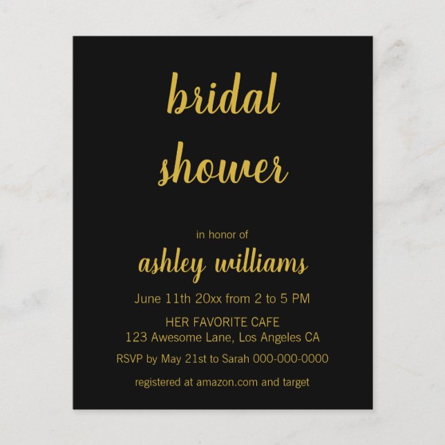 Budget Chic Black & Gold Bridal Shower Invitations (Front)