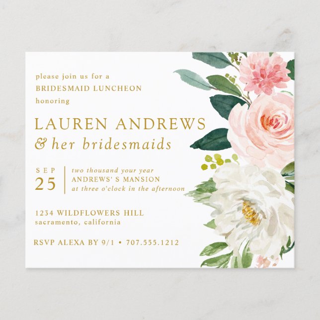 BUDGET CHIC Blush Floral Gold Bridesmaid Luncheon (Front)