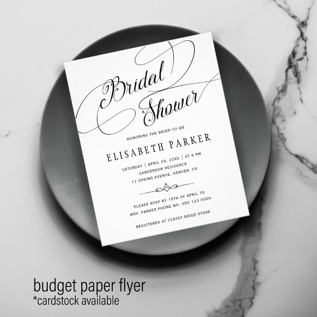 Budget chic calligraphy bridal shower invitation flyer (Creator Uploaded)