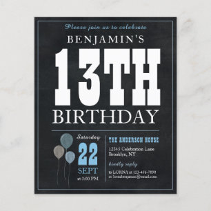 Budget Chic Chalkboard Blue Balloon 13th Birthday