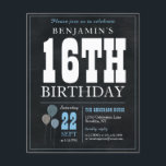 Budget Chic Chalkboard Blue Balloon 16th Birthday<br><div class="desc">Rustic Vintage Chalkboard White Blue Balloon 16th Birthday Party Invitation</div>