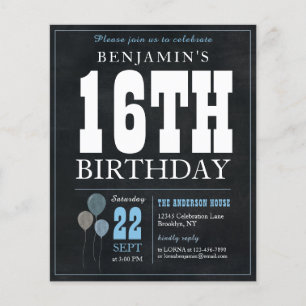 Budget Chic Chalkboard Blue Balloon 16th Birthday