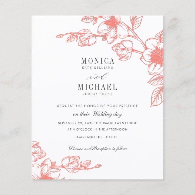 BUDGET Chic CORAL Magnolia Flower Branch Wedding  (Front)