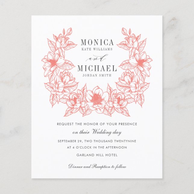 BUDGET Chic CORAL Magnolia Wreath Wedding  (Front)
