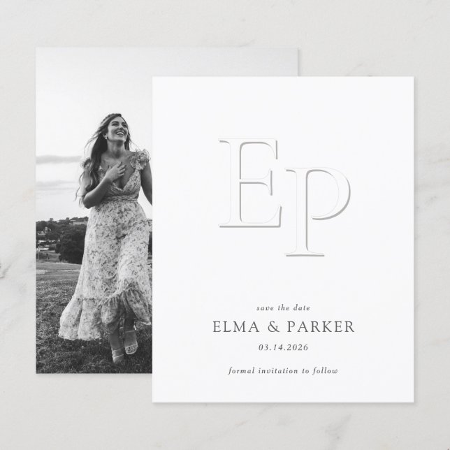 BUDGET Chic Embossed Look Wedding Save the date (Front/Back)