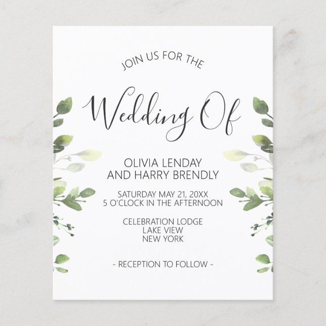 Budget Chic Eucalyptus Greenery Wedding Invitation (Front)